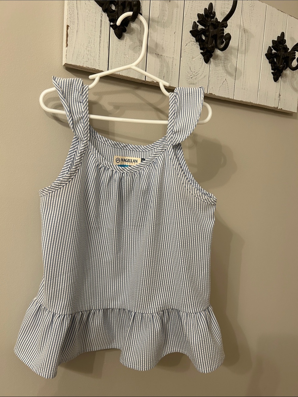 Girls Magellan Striped Ruffle Hem Tank Top - Blue & White